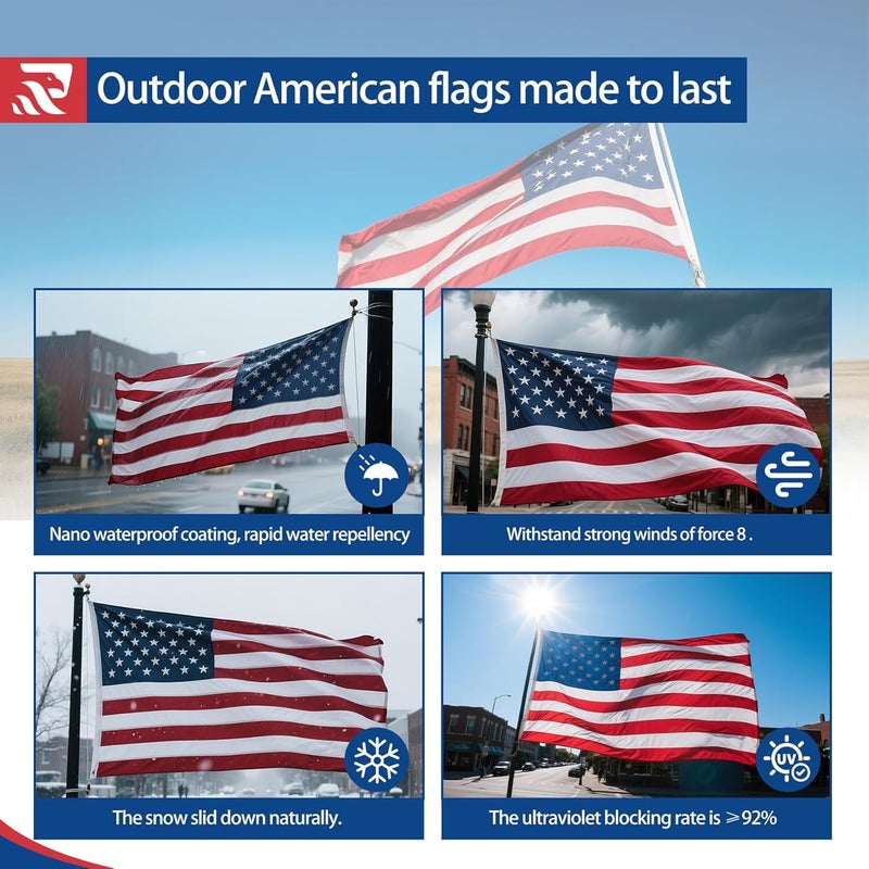 irbrisu Sturdy American Flag 5x8 Ft Outdoor Heavy Duty,100% Made in USA American Flags ,Non Fading American Flags for Outside 5x8,Embroidered American Flag,5 by 8 America Flags Best High Wind all Weather US Flag,Indestructible America Flag Sewn Stripes and Embroidered Stars - Image 4